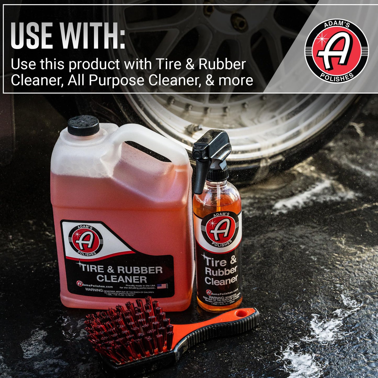 Adam's Polishes Tire Brush Premium Tire Brush for Car Detailing & Rubber Tire Car Cleaning| Use W/Tire Cleaner or All Purpose Cleaner & Before Tire Shine or Wheel Cleaner