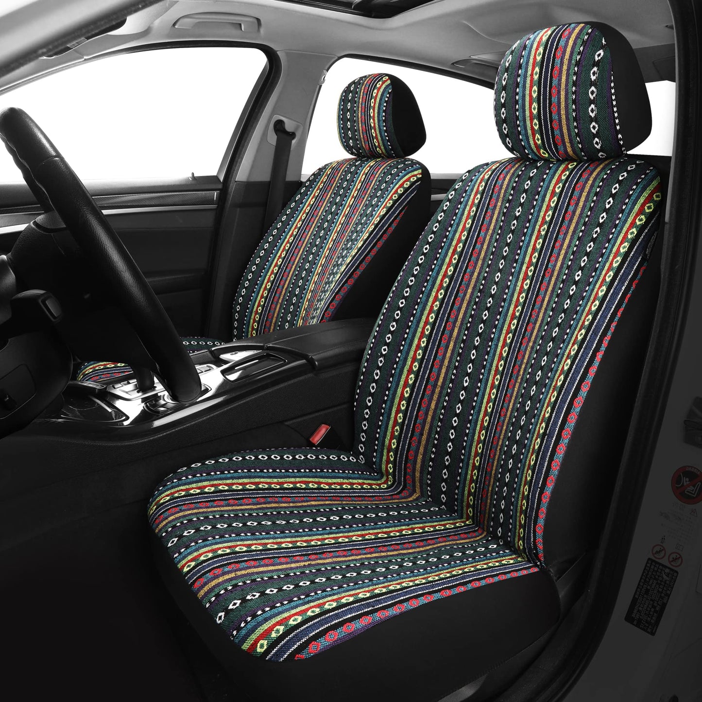 Pariitadin Baja Saddle Blanket Car Seat Covers Front Set with Seat Belt Pads, Washable Breathable Striped Woven Cloth Seat Covers for Cars, Universal Fit Most Cars, Airbag Compatible, Red/Blue