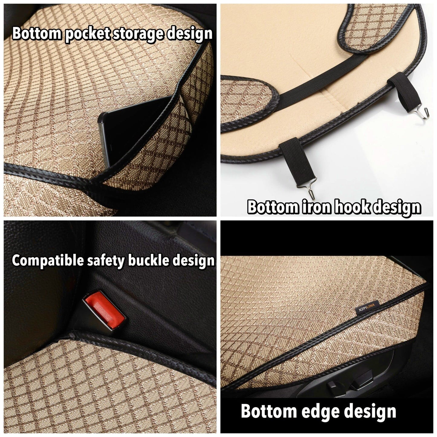 XZPILINA Summer Breathable Car Seat Cover,Include Front Bottom Car Seat Protector and Rear Bottom Car Seat Cover,Universal for Four Season(Beige,3PCS)
