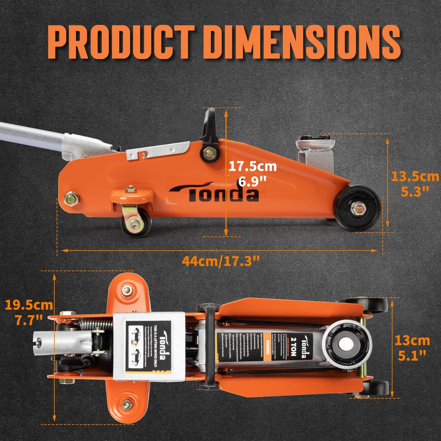 TONDA Floor Jack, 2 Ton (4,000 lb) Portable Hydraulic Car Lift Jack, Orange