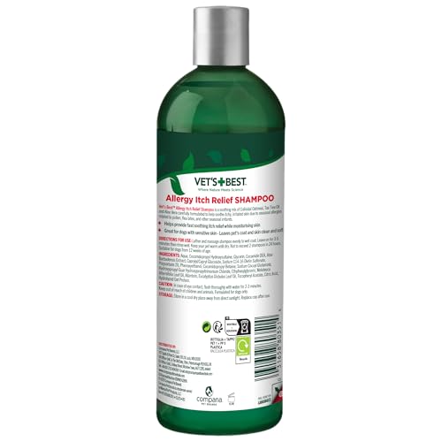 Vet's Best Allergy Relief Dog Shampoo – Oatmeal and Aloe Formula for Itchy Skin and Seasonal Allergies – Soothing Anti-Itch Shampoo for Dogs with Dry, Sensitive Skin – 16 oz