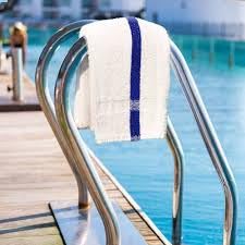 Towels N More 24x48 Soft Poolside Towels - 48 Large Super Absorbent Pool Towel White and Blue Center Stripe - Ideal for Home, Pool, Spa, Gym, Hotel, Motel Rental Room Use - 100% Cotton Bath Towels