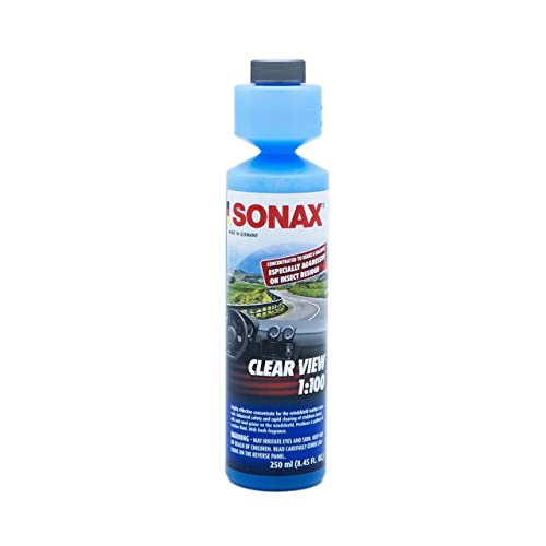 SONAX Clear View Concentrate 271141 | High-Performance Windshield Cleaner Concentrate | Remove Insects, Oil, Road Grime & Film | Streak-Free Phosphate-Free Formula | Makes 6 Gallons of Cleaner | 250ml