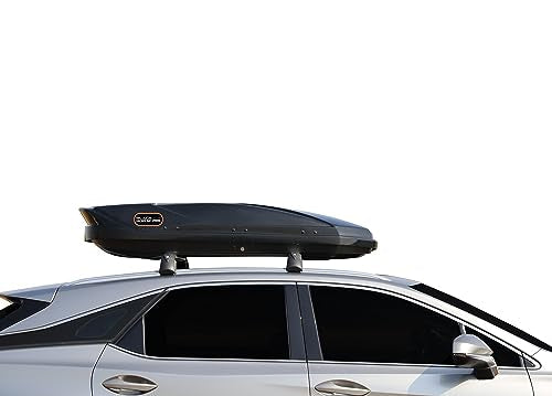 Black Horse Rooftop Cargo Carrier ABS + PMMA Hard Shell, 14 Cubic Feet Waterproof Car Roof Cargo Carrier Box w/Dual Side Opening, Security Key,165lbs Capacity,for 30" to 80" Wide Crossbar Rack
