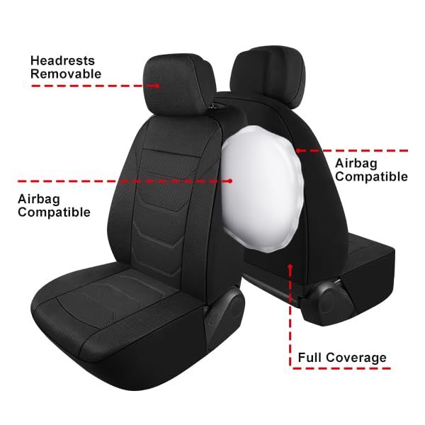 Pariiaotin 3D Air Mesh Car Seat Cover Full Sets Washable and Breathable Premium Cloth Automotive Vehicle Seat Covers for Cars Interior, Universal Fit for Most Cars, Sedan, Truck, SUV(Black)