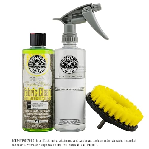 Chemical Guys Foaming Citrus Fabric Clean & Drill Brush Kit - High-Foaming Stain & Odor Remover for Car Carpets, Upholstery & Floor Mats - Deep Cleans & Deodorizes, Citrus Scent - 16 fl oz