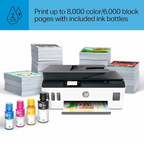 HP Smart -Tank Plus 651 Wireless All-in-One Ink -Tank Printer, up to 2 Years of Ink in Bottles, Auto Document Feeder, Mobile Print, Scan, Copy,, Fax, Works with Alexa (7XV38A)