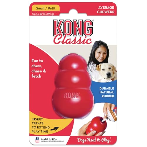 KONG Classic Stuffable Dog Toy - Fetch & Chew Toy for Dogs - Treat-Filling Capabilities & Erratic Bounce for Extended Play Time - Durable Natural Rubber Material - for Small Dogs