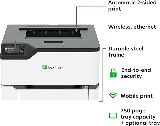 Lexmark CS431dw Color Laser Printer with Interactive Touch Screen, Full-Spectrum Security and Print Speed up to 26 ppm, White,Small (4-Series)(40N9320)
