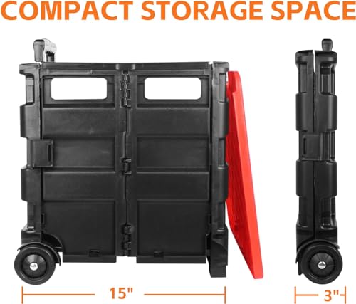 MaxWorks 50830 Collapsible Black Rolling Folding Dolly Cart for Teachers - Multi-Functional Teacher Dolly with Extra Storage, Durable Wheels, and Easy-to-Fold Design for Classroom, Office, Shopping