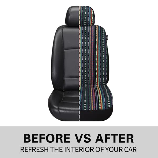 Pariitadin Baja Saddle Blanket Car Seat Covers Front Set with Seat Belt Pads, Washable Breathable Striped Woven Cloth Seat Covers for Cars, Universal Fit Most Cars, Airbag Compatible, Red/Blue