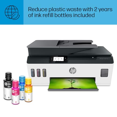 HP Smart -Tank Plus 651 Wireless All-in-One Ink -Tank Printer, up to 2 Years of Ink in Bottles, Auto Document Feeder, Mobile Print, Scan, Copy,, Fax, Works with Alexa (7XV38A)