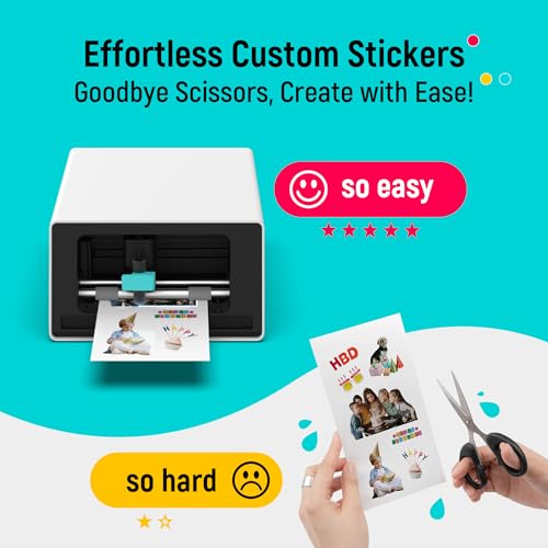 Liene PixCut S1 Color Sticker Printer & Cutting Machine - All-in-One Sticker Maker for DIY Crafts, Custom Labels & Gifts. Thermal Dye-Sublimation Photo Printer, 300 DPI, Precise AI Auto-Cutting