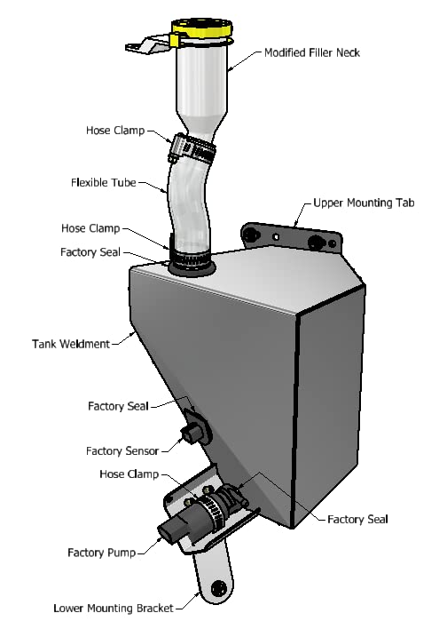 Windshield Washer Fluid Tank Relocator Kit that fits Jeep Diesel JL/JT