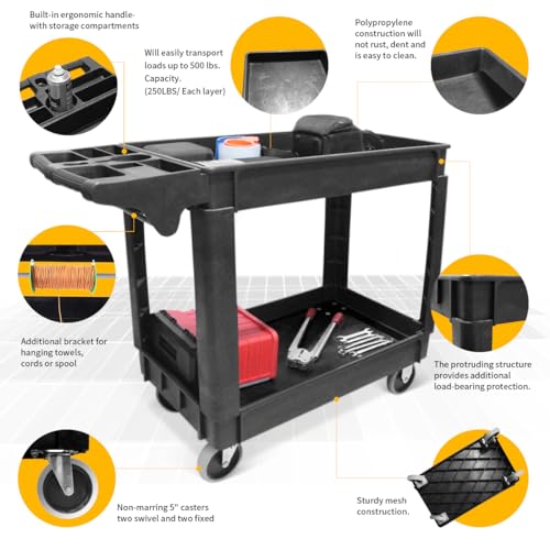 MaxWorks 80855 500-lb Utility Service PP Cart With Two Trays and Wheels 30 Inch X 16 Inch Overall Dimensions