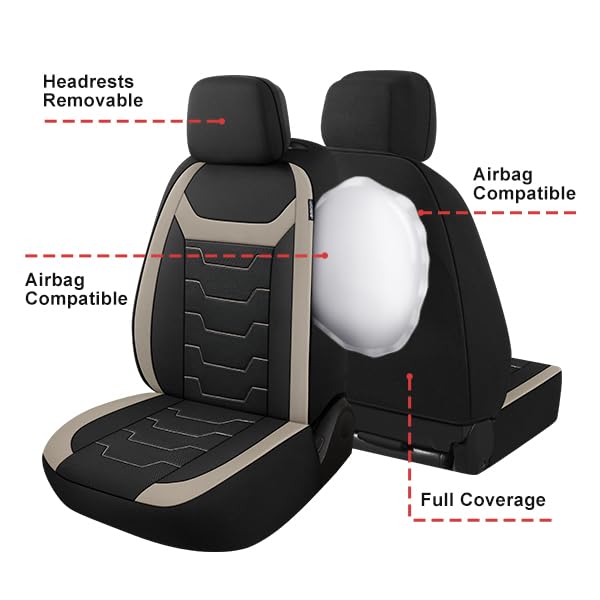 CAROMOP Breathable Car Seat Covers Full Seats,3D Air Mesh Cloth Seat Covers for Cars, Split Bench Compatible Car Interior Covers, Universal Fit Most Car Sedan Truck SUV(Black/Beige)
