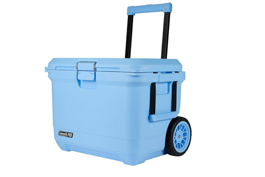 Coleman Pro Heavy-Duty 55qt Wheeled Ultra-Light Premium Hard Cooler, Extra-Thick Insulation Keeps Ice up to 5 Days, 92-Can Capacity, Heavy-Duty Wheels