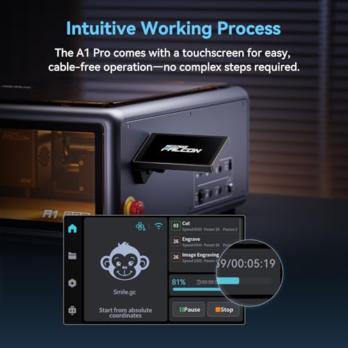 Creality Falcon A1 Pro 20W Laser Engraver, 180W Enclosed Laser Cutter and Engraver Machine with Air Assist, HD Smart Camera for Auto Focus, APP Control, Touch Screen, Ideal for Wood & Metal
