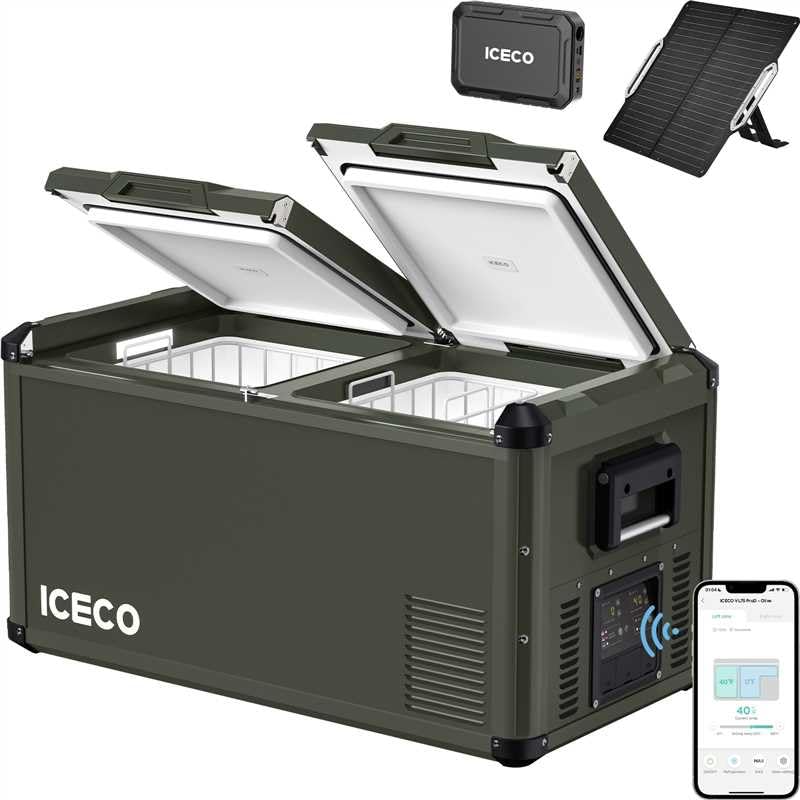 ICECO VL75ProD Dual Zone Fridge Freezer, 12 Volt Refrigerator, 79Qt Car Fridge Powered by SECOP, Portable Freezer with Reversible Lid, 0-50°F, AC/DC, For Car, Outdoor, Camping |+Battery+Solar Panel