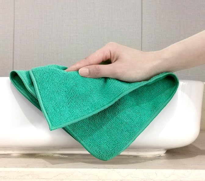 Tricol Clean Professional Extra Thick Commercial Grade Microfiber Cleaning Cloth, Green, Pack of 240