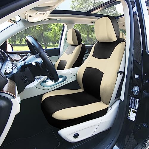 FH Group Car Seat Covers Full Set Cloth - Universal Fit, Automotive Seat Covers, Low Back Front Seat Covers, Airbag Compatible, Split Bench Rear Seat, Car Seat Cover for SUV, Sedan, Van Beige