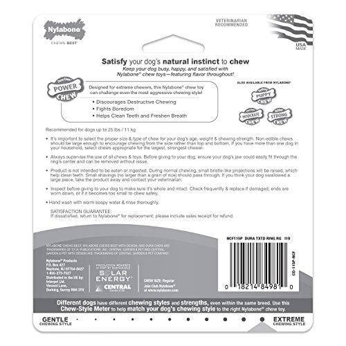 Nylabone Textured Ring Power Chew Toy for Small Dogs, Durable Dog Toys for Aggressive Chewers, Strong Dog Chew Bones To Keep Them Busy, Flavor Medley, Small - Up to 25 lbs, 1 Count