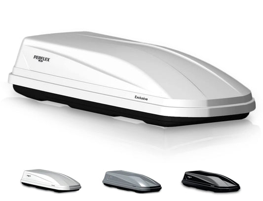 Perflex Exclusive Rooftop Cargo Box Carrier Large 17.7 Cubic Feet Car Top Mount Travel Luggage Storage, Dual Side Opening, 130 Lbs Weight Capacity, Extra Keys, Straps (White)