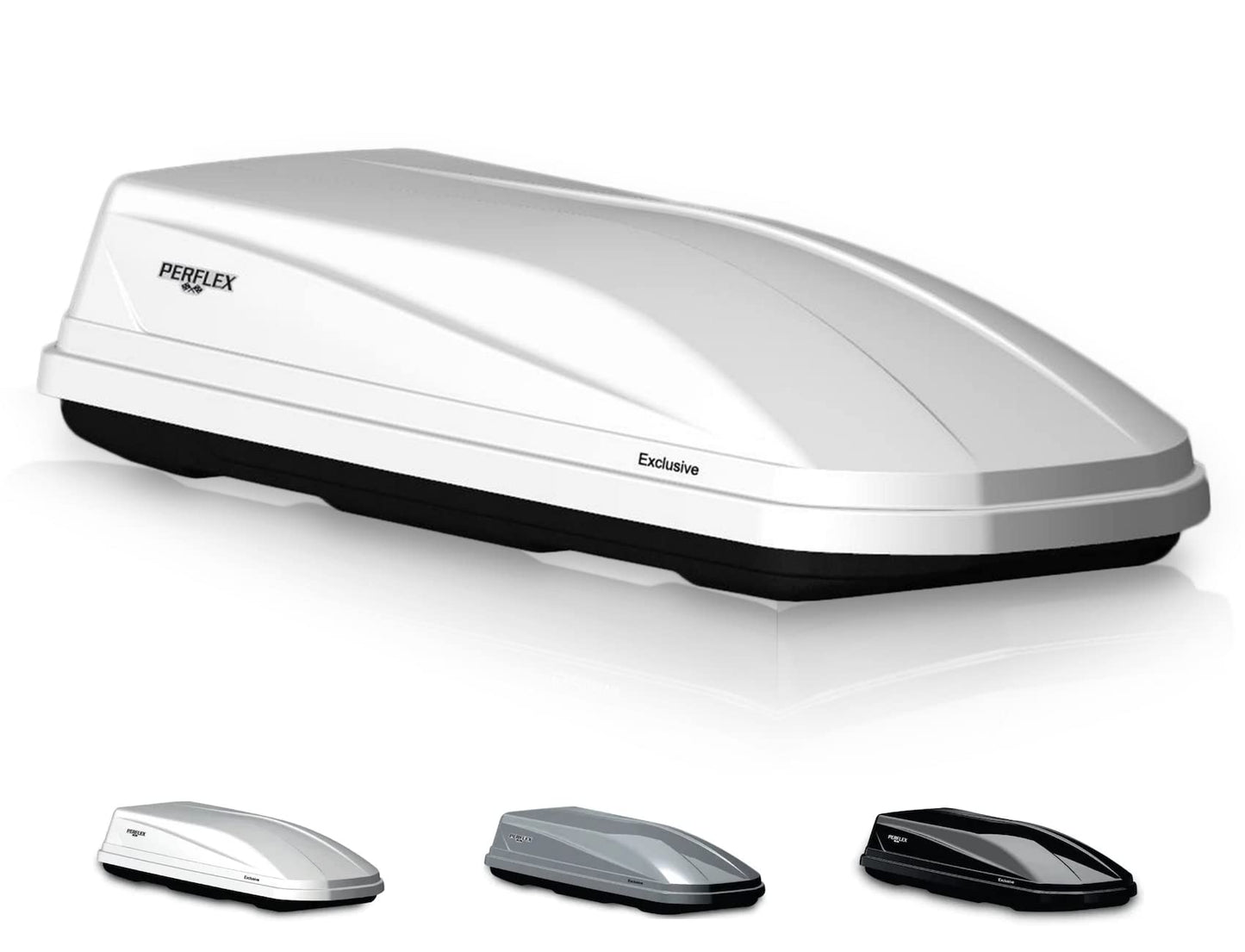 Perflex Exclusive Rooftop Cargo Box Carrier Large 17.7 Cubic Feet Car Top Mount Travel Luggage Storage, Dual Side Opening, 130 Lbs Weight Capacity, Extra Keys, Straps (White)