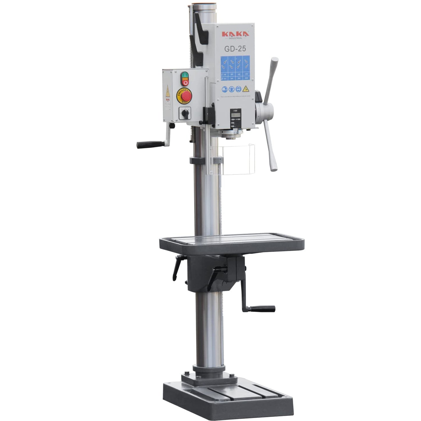 KAKA INDUSTRIAL Floor Drill Press, 0.9kW 220V 3-Phase Gear Head, 8-Speed (130-3200 RPM), Cast Iron Benchtop, 25mm GD-25 Steel Drilling and Milling, MT3 Taper, DRO Depth Control