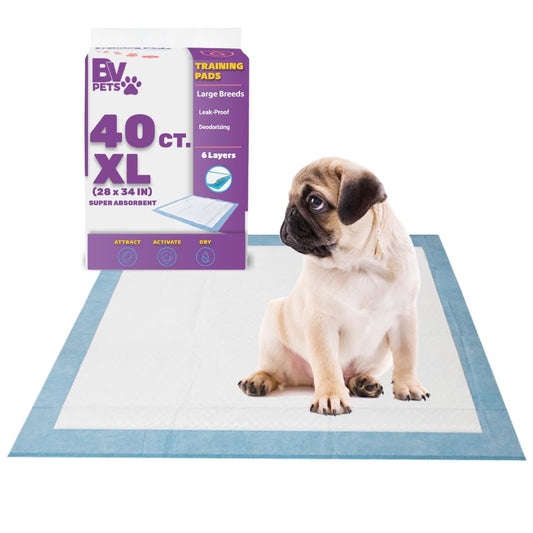 BV Puppy Pads XL 40 Count 28"x34" - Leak-Proof Pee Pads for Dogs with 6-Layer Design, Rapid Dry Sheet & Attractant - Dog Pad Extra Large with Odor Control - Perfect for Big Dogs & Indoor Use