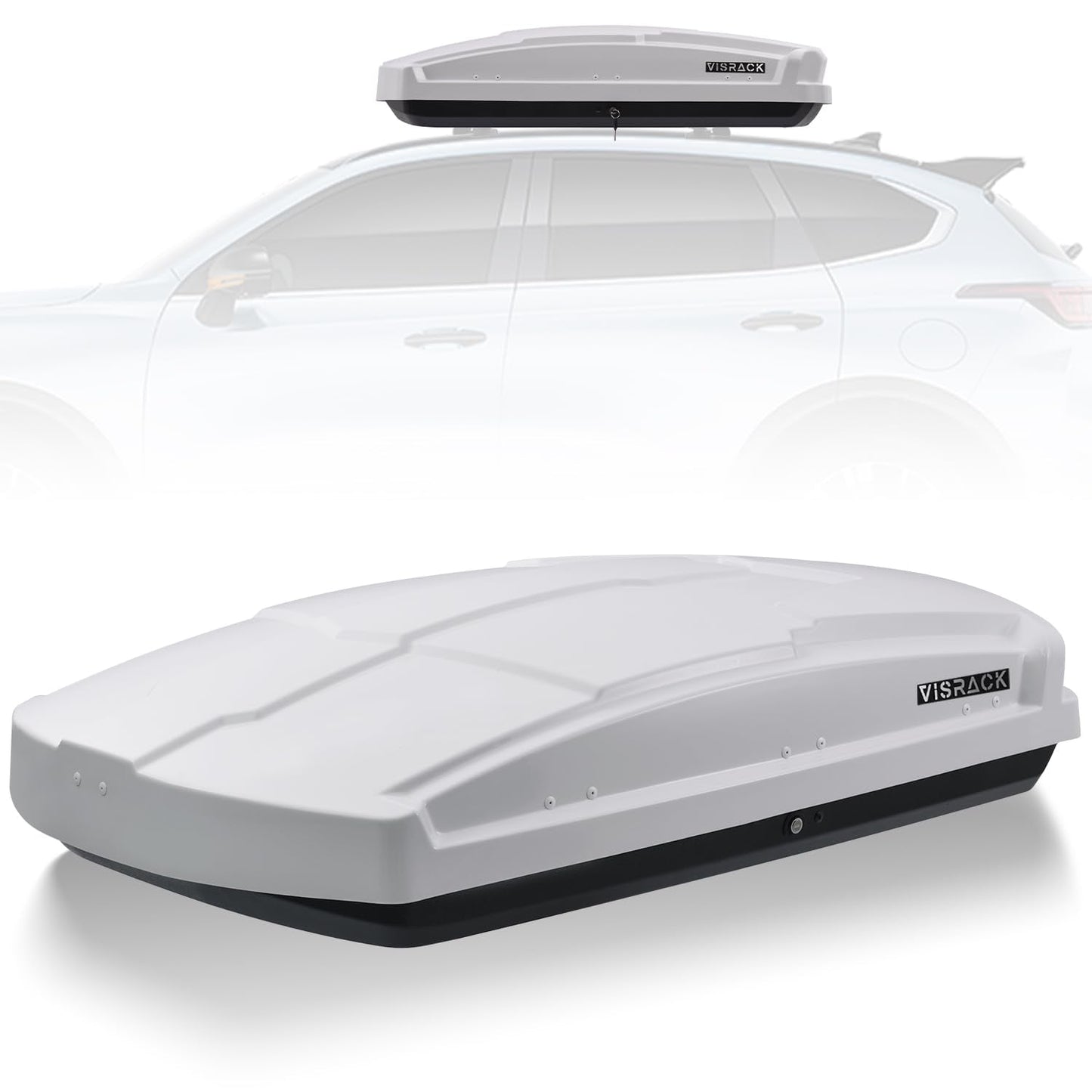 Runave Rooftop Cargo Carrier Hard Shell, Both Side Openning Cargo Box with Security Lock, 15.5 Cubic Feet Capacity, Vehicle Roof Carriers for Storagee - White 58.3x35.4x13 inches