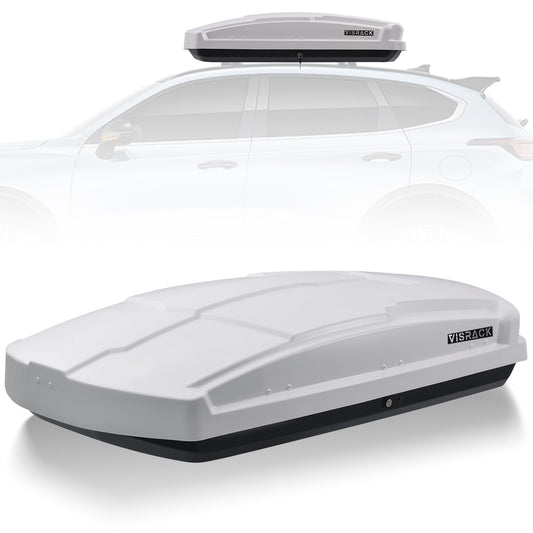 Runave Rooftop Cargo Carrier Hard Shell, Both Side Openning Cargo Box with Security Lock, 15.5 Cubic Feet Capacity, Vehicle Roof Carriers for Storagee - White 58.3x35.4x13 inches