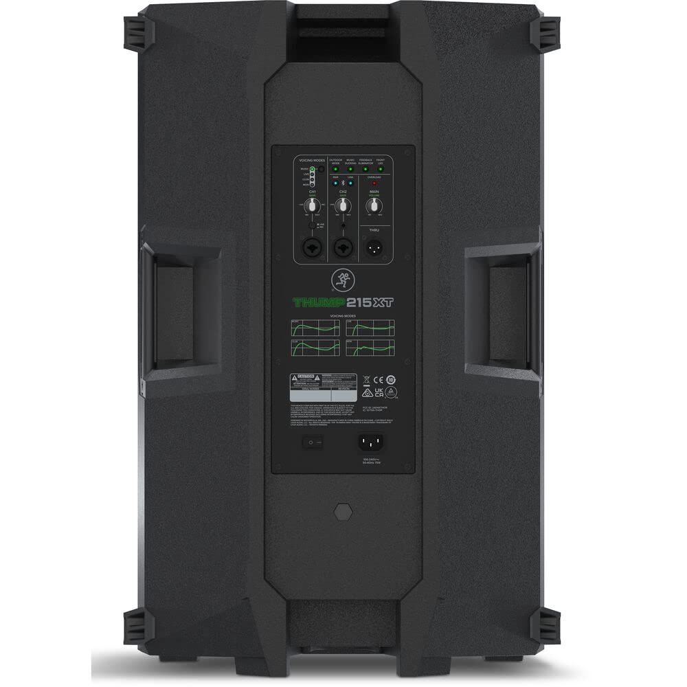 Mackie Thump215XT 1400W 15" Powered PA Loudspeaker System with DSP and Bluetooth (Pair) Bundle with Auray SS-47S-PB Steel Speaker Stands, Carrying Case, and 2X XLR-XLR Cable