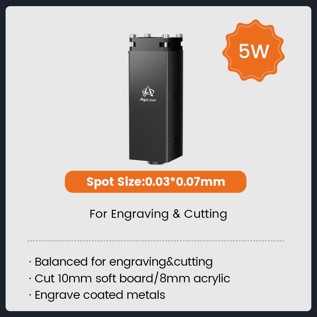 AlgoLaser 5W Laser Engraver Machine: Portable & Smart with 3.5" Touch Screen, Hand Drawing/Wireless/SD Card/Offline Engraving, AlgoOS 2.0 Self Developed System for Wood, Acrylic, Leather