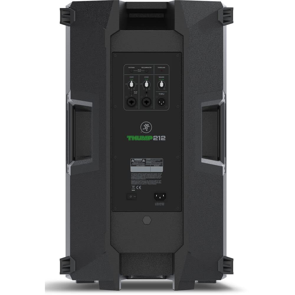 Mackie Thump212 1400W 12" Powered PA Loudspeaker System (Pair) Bundle with Auray SS-47S-PB Steel Speaker Stands, Carrying Case, and 2X 20 XLR-XLR Cable