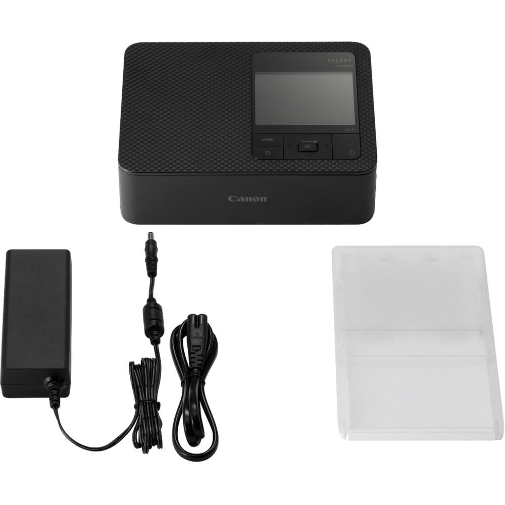 Canon SELPHY CP1500 Compact Photo Printer (Black) (5539C001) KP-108IN Color Ink and Paper Set + 64GB Ultra Memory Card + Cleaning Kit + Memory Card Wallet + Card Reader