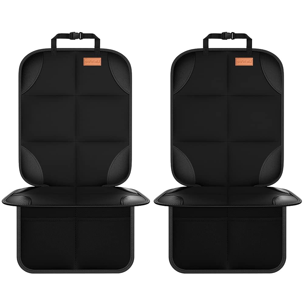 SMART ELF Car Seat Protector, 2Pack Seat Protector Protect Child Seats with Thickest Padding and Non-Slip Backing Mesh Pockets for Baby and Pet,Sedan SUV Truck (Black)