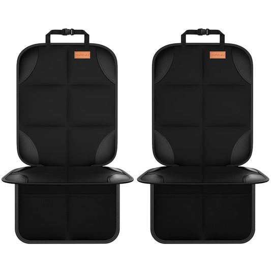 SMART ELF Car Seat Protector, 2Pack Seat Protector Protect Child Seats with Thickest Padding and Non-Slip Backing Mesh Pockets for Baby and Pet,Sedan SUV Truck (Black)