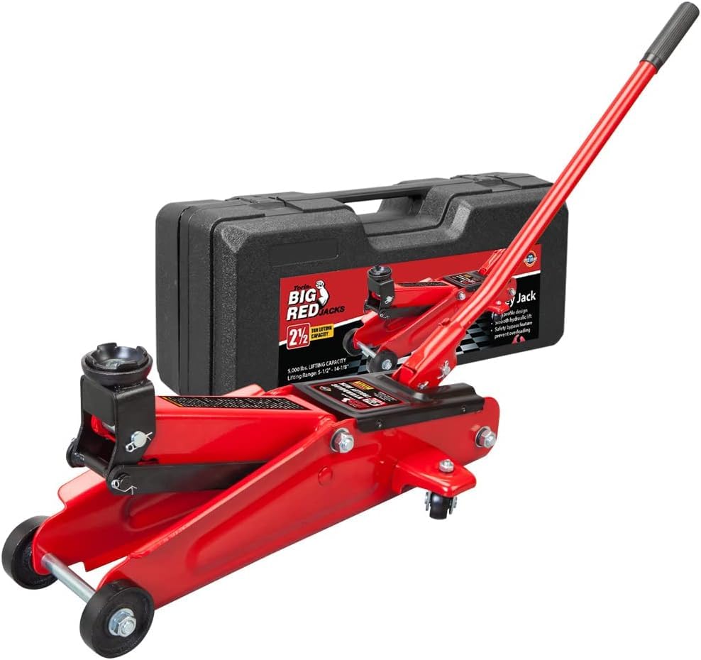 BIG RED TAM825013S Torin Hydraulic Trolley Floor Service/Floor Jack with Blow Mold Carrying Storage Case, 2.5 Ton (5,000 lb) Capacity, Red