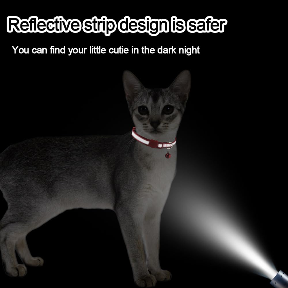 Flymind 18Pcs Reflective Cat ID Collars with Bell Adjustable 19-32cm, Soft Nylon Adjustable Breakaway Identification Collars for Puppy Kittens