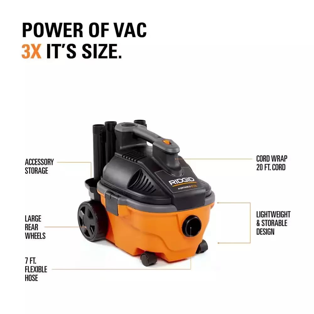 Wet Dry Vacuums with Rear Wheels, 5.0 Peak HP, 4-Gallon Wet Dry Vacuum Cleaner with Tool Kit Casters Powerful Cartridge Filter