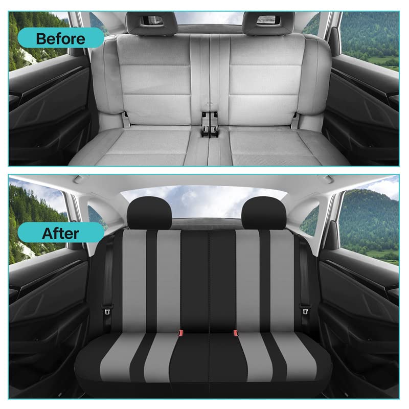 FH Group Car Seat Cover Full Set Striking Striped Gray Car Seat Covers with Front Seat Covers and Rear Split Bench Car Seat Cover Universal Fit Interior Accessories for Cars Trucks and SUVs