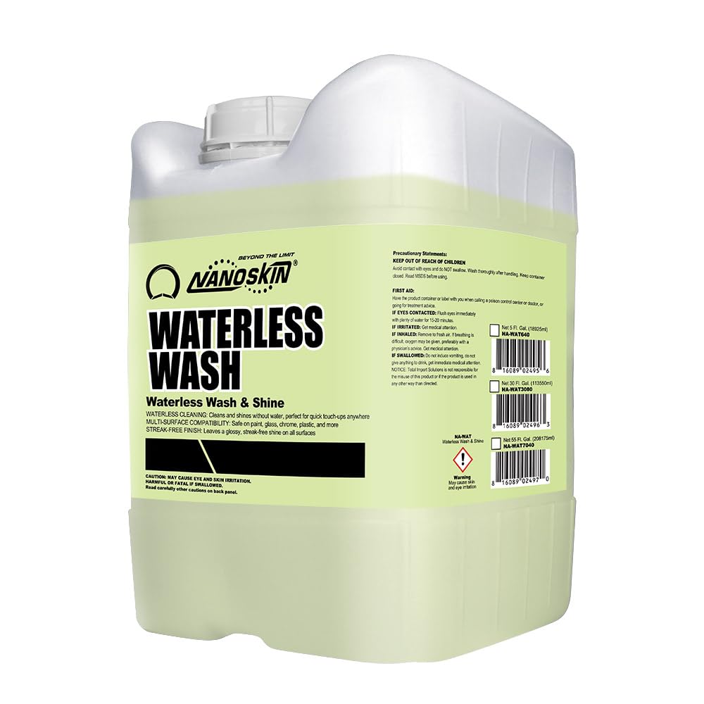 Nanoskin Waterless Wash & Shine 5 Gallon - Advanced Rinseless Cleaning Spray with Gloss Enhancer and Amplifier | For Paint, Glass, Chrome, Plastic, Metal, Countertops, Desks, Machinery, and More