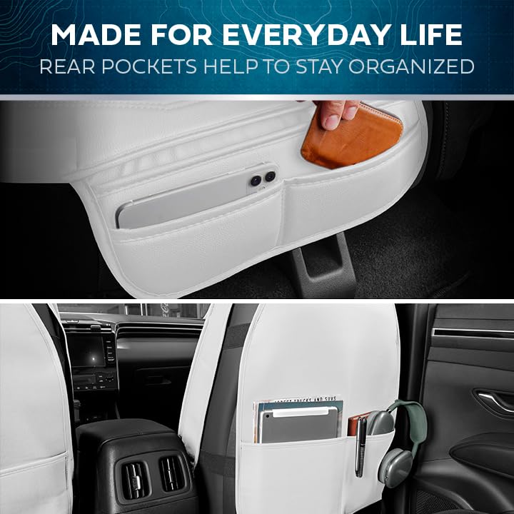 MotorBox Classic Edition Seat Covers, Full Set Faux Leather Seat Covers for Cars Trucks Vans SUV, Semi Custom Fit Car Seat Covers Front & Back Seats Covers, Automotive Interior Cover - White