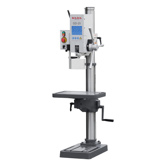 KAKA INDUSTRIAL Floor Drill Press, 0.9kW 220V 3-Phase Gear Head, 8-Speed (130-3200 RPM), Cast Iron Benchtop, 25mm GD-25 Steel Drilling and Milling, MT3 Taper, DRO Depth Control