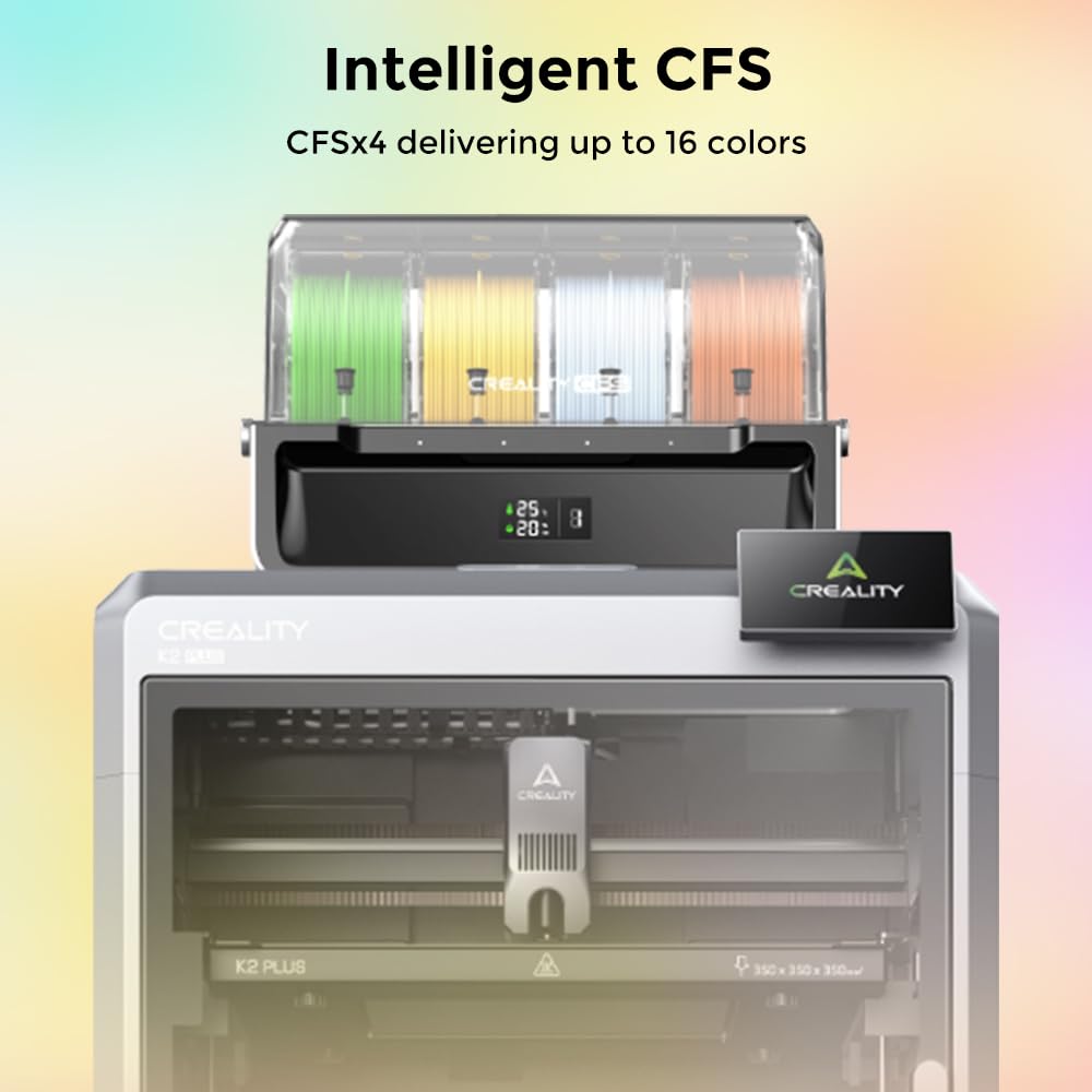 Creality K2 Plus Combo 3D Printer, Multi Color Printing with CFS, 600mm/s Print Speed, Step-servo Motor System 350℃ High-Temp Direct Drive Extruder Build Volume 13.78x13.78x13.78 inch