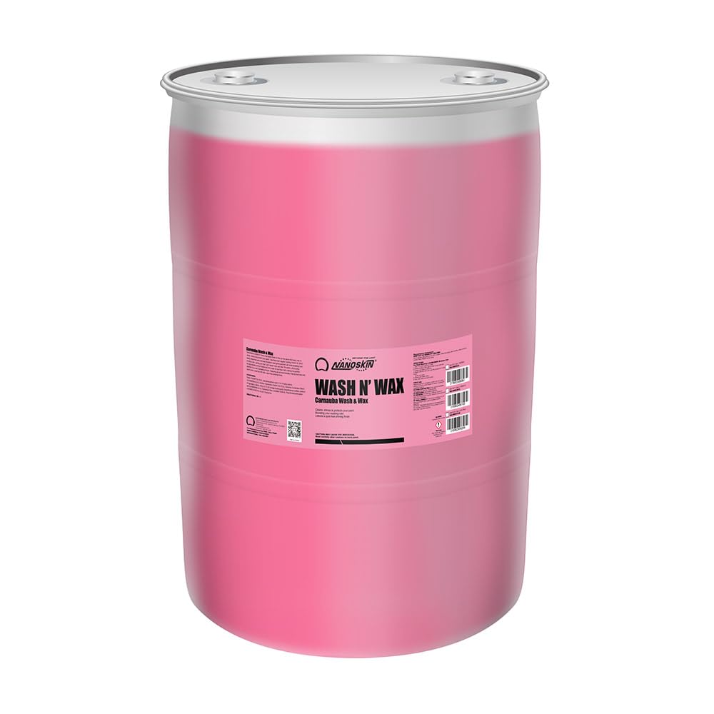 Nanoskin WASH N' WAX with Carnauba 55 gallons - Cleans & Shines in One Step | Works with Foam Cannon, Foam Gun, Bucket Washes, Pressure Washer | Carnauba Wax Protection for Cars