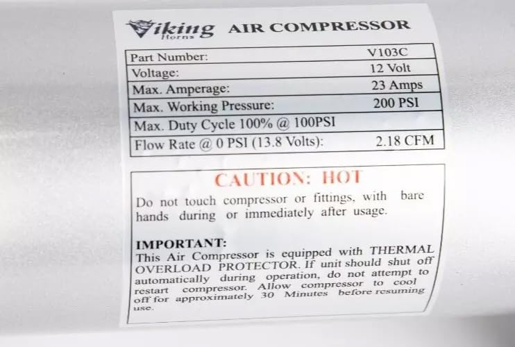 Viking Horns V103C Heavy-Duty 200 PSI Air Compressor for Train Horns