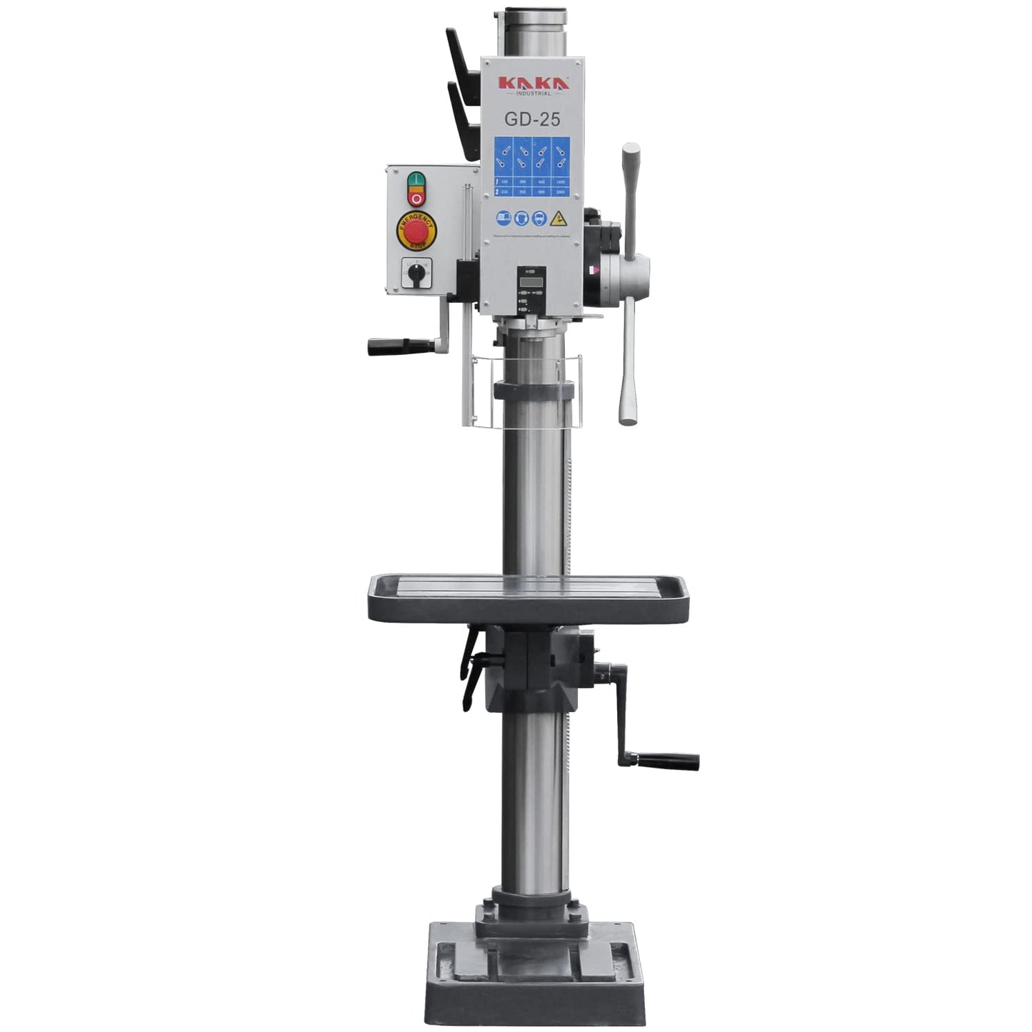 KAKA INDUSTRIAL Floor Drill Press, 0.9kW 220V 3-Phase Gear Head, 8-Speed (130-3200 RPM), Cast Iron Benchtop, 25mm GD-25 Steel Drilling and Milling, MT3 Taper, DRO Depth Control