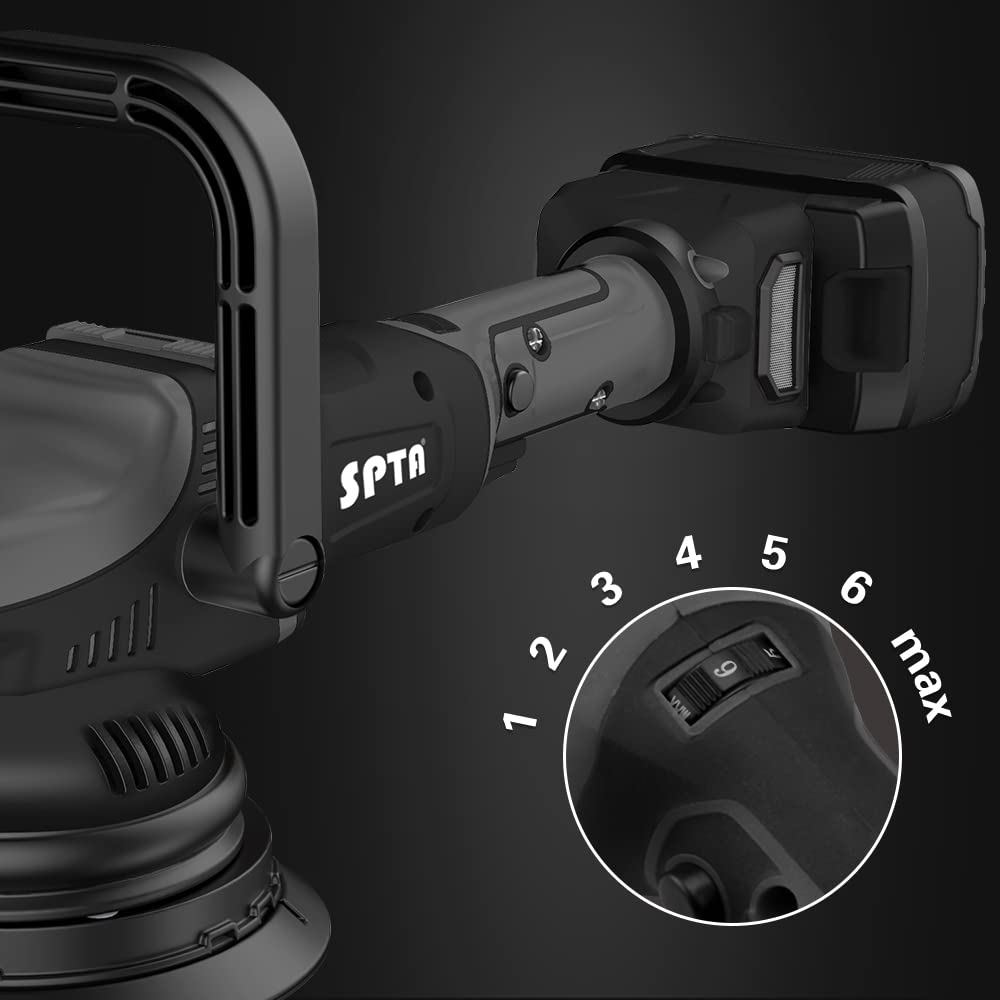 SPTA 18V Cordless Car Polisher, 15mm Orbit 2000-4800 OPM Portable Buffer Polisher with 7 Variable Speed 2Pcs 4.0Ah Battery, 6 Sponge Pads,2 Wool Pad, Tool Bag for Car Polishing, Waxing